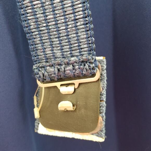 Vintage 80s cellulose blue cream geometric strecth belt 1980s y2k Festival boho - Picture 2 of 5